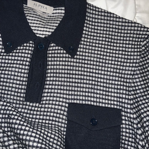 Alpha Studio, men's oven shirt, Mulberry Silk and Cashmere, black on white. - Picture 6 of 8